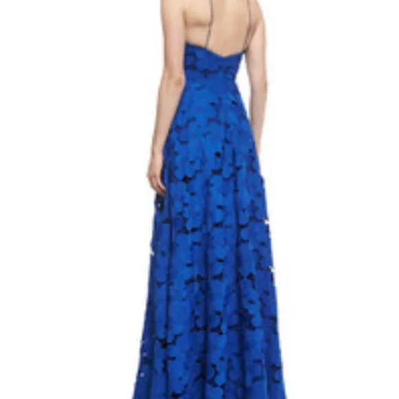Badgely Mischka Collection Long Halter Lace Gown Royal Blue - Picture 2 of 7